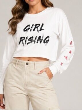 Girl Rising White Cropped Graphic long sleeve Tee T-shirt Youth girls SZ XXL